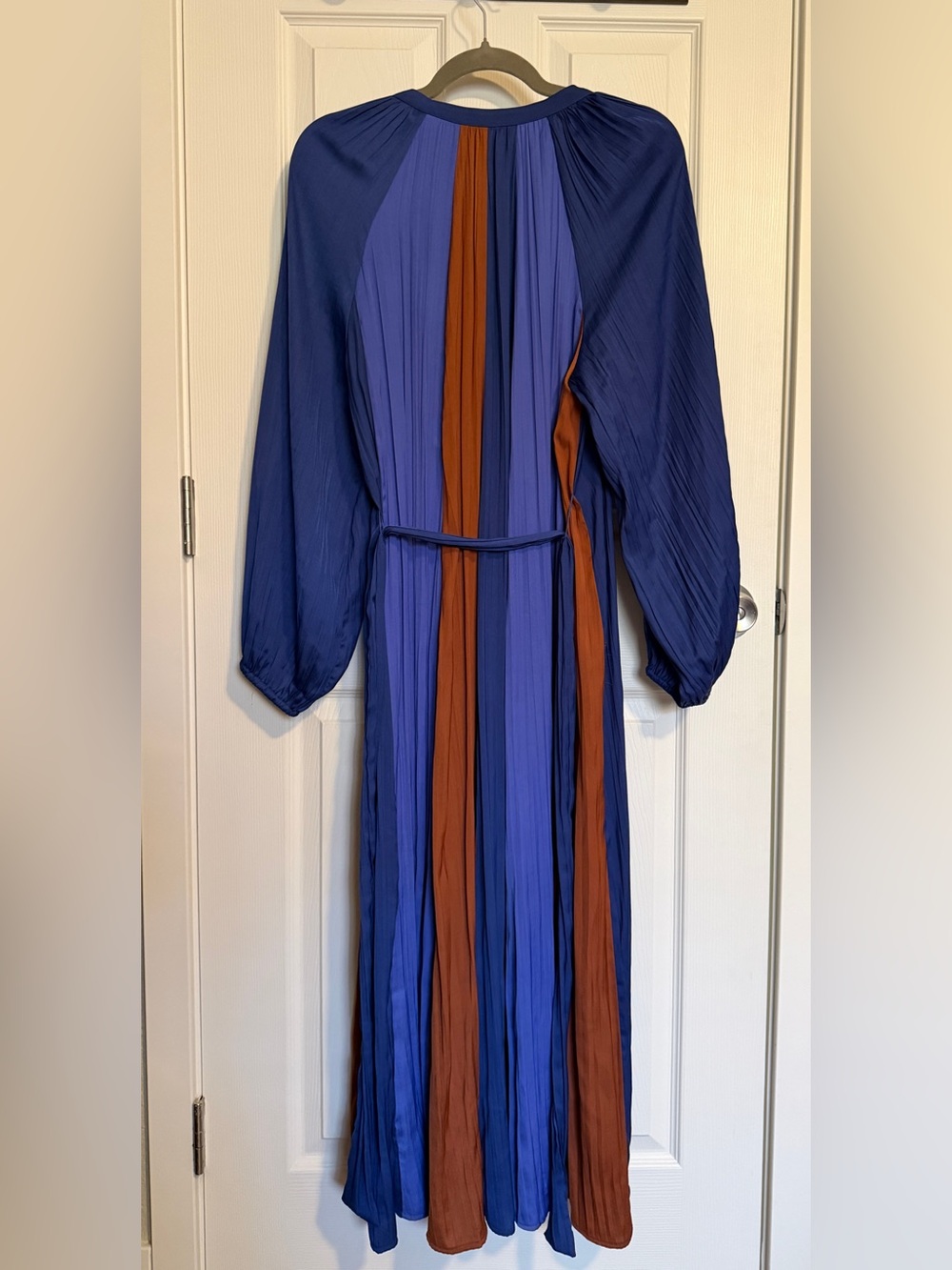 Anthropologie Maeve Medieval Blue and Rust Colorblock Tie-Waist Midi Dress Sz S - Picture 9 of 9